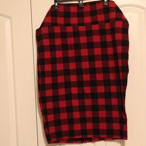Torrid Red/Black Buffalo Plaid Stretchy Pencil Skirt Wide Waistband Plus 3